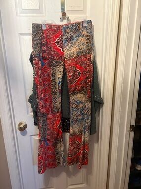 We The Free Red Multi Patchwork Print Wide-Leg Pants